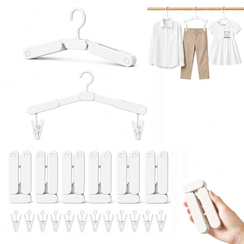 6 Pack Foldable Travel Hangers Portable Collapsible Hangers with 12 Clips - color: White