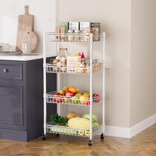 SINGAYE 6 Tier Shelf Wire Shelving Adjustable Storage Shelves Basket Rack - color: White, size: 4-Tier[17"Dx12"Wx50"H]