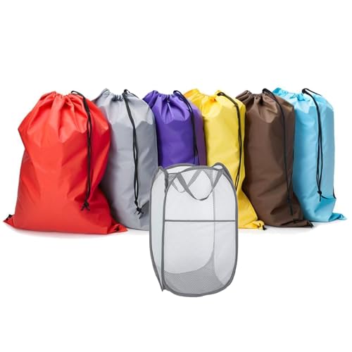 Extra Large Laundry Bags 7 Pack, Varied Colors - color: Mixcolor with hamper