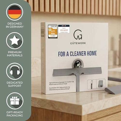 GÜTEWERK Silicone Shower Squeegee with 3-in-1 No-Drill Mount, Grey, 11'' - color: Gray, size: 11 Inches