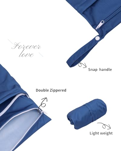 ALVABABY 3 Pack Wet Dry Bags for Cloth Diapers, Swimsuits & Gym Clothes, Waterproof Reusable Baby Diaper Bag with 2-Zippered Compartments, Hanging Strap, Machine Washable, Small/Medium/Large for Dayca - color: Brown&light blue&lake blue