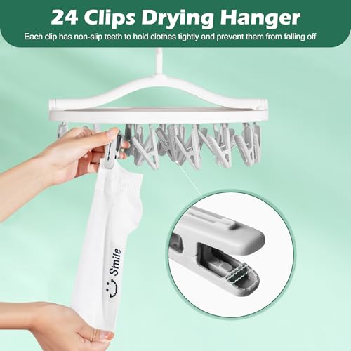 Premium Foldable Clothes Drying Hanger with 24 Clips, Anti-Rusty Plastic Drying Rack for Socks, Lingeries, Delicates and Baby Clothes (Grey) - style: 24 Clips (Grey)