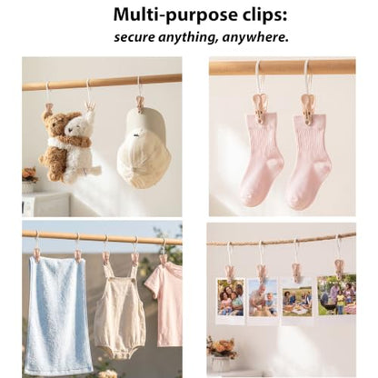 MtBoi Windproof Clothes Pins with Hanging Ropes, Heavy Duty Plastic Laundry Clips for Clothesline Drying, Multi-Purpose Closet Organizer for Baby Socks, Boots, Crafts (30, Mixed) - color: Mixed