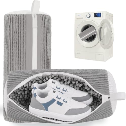 Shoe Washing Machine Bag Laundry Shoe Bag for Washer and Dryer Reusable 2pc Shoe Cleaning Bags for Sneakers 360 Deep Cleaning for All Shoes Types with Invisible Zipper - color: Light Gray