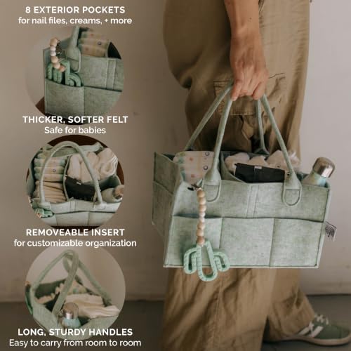 Parker Baby Co. Felt Diaper Caddy Organizer - Large, Sage - color: Sage Green (Heathered Sage Green), size: Large