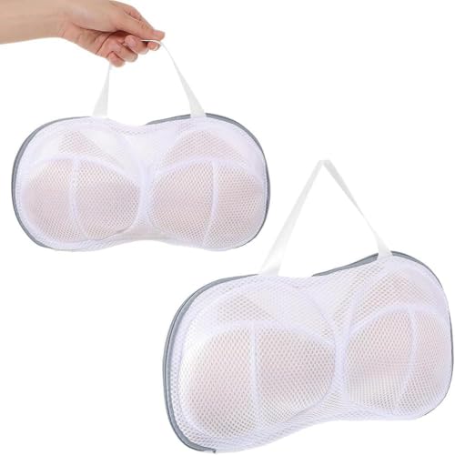 2Pack Bra Washing Bags Large Bra Mesh Laundry Bags With Zipper Underwear Brassiere Bag Delicates Lingerie laundry washer protector - color: Grey2