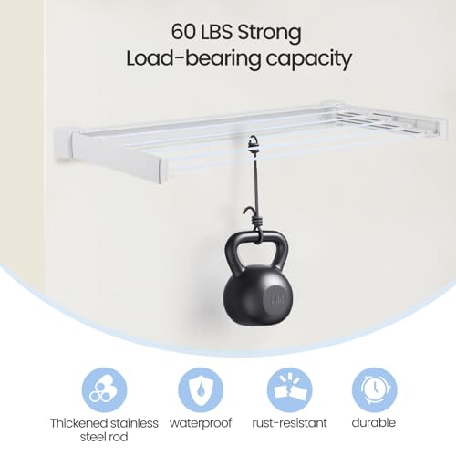 Wall Mounted Clothes Drying Rack 27.56", Foldable Retractable Garment Hanger with Towel Pole, Heavy Duty Space Saving Laundry Drying Rack for Balcony, Laundry Room, Bedroom, Bathroom (With towel pole) - size: With towel pole