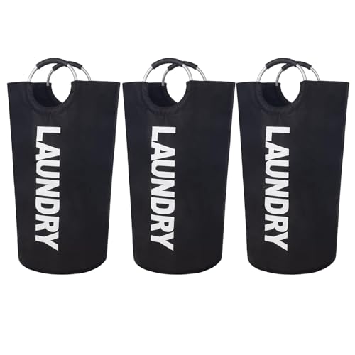 3 Pack 90L Laundry Basket,Waterproof Laundry Hamper,Dirty Clothes Hamper for Laundry, Laundry Baskets with Foam Protected Aluminum Handles for Laundry,Dorm,Family (Black, 3 Pack-90L) - size: 3 Pack-90L
