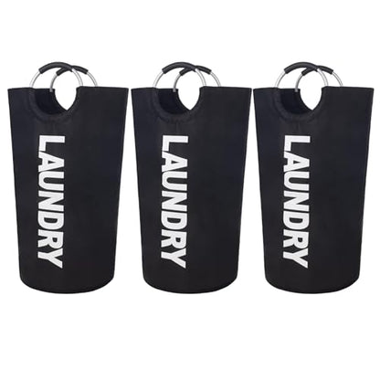 3 Pack 90L Laundry Basket,Waterproof Laundry Hamper,Dirty Clothes Hamper for Laundry, Laundry Baskets with Foam Protected Aluminum Handles for Laundry,Dorm,Family (Black, 3 Pack-90L) - size: 3 Pack-90L