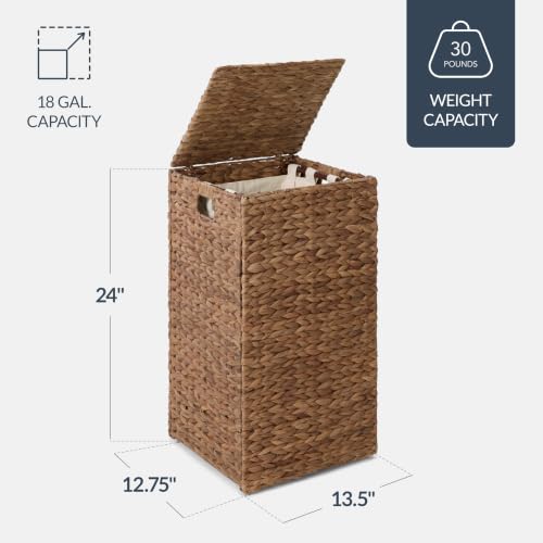 Best Choice Products Small Laundry Hamper with Lid, Natural Handwoven Hyacinth Laundry Basket, W/Removeable & Washable Liner Bag, Portable, Handles, 18 Gallon (67 liters) - Chestnut - color: Chestnut