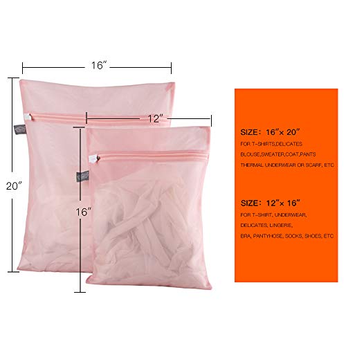 Lingerie Bag for Washing Delicates, Pink Laundry Bag for Delicates, 1L+1M - color: Pink, size: 1L(16x20")+1M(12x16")