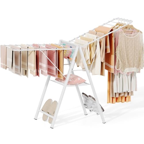 APEXCHASER Clothes Drying Rack, 67.7" L Height Adjustable, Foldable, White - color: White