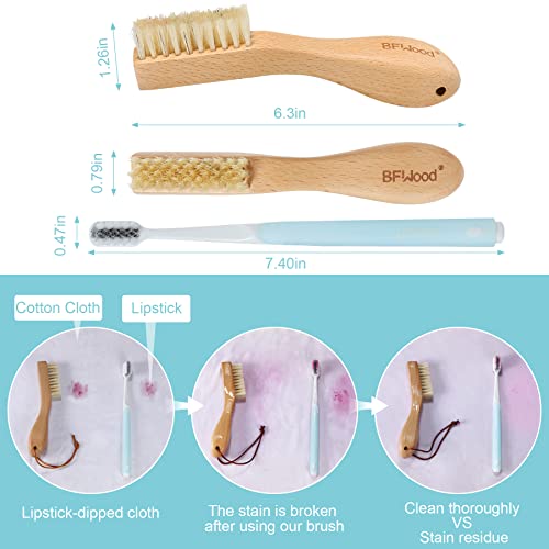 BFWood Laundry Stain Brush, Natural Soft Boar Bristle for Scrubbing Out Tough Stains on Delicate Fabrics, Knits, Cotton, Linens, No Damage