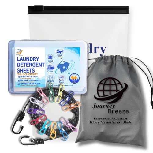 Travel Laundry Detergent Sheets for Hand or Machine Wash and Heavy Duty Travel Clothesline – Compact Sink Washing Detergent & Indoor Outdoor Drying Line for Hotels, Cruises & Camping - style: Travel Laundry Sheets + Heavy Clothesline