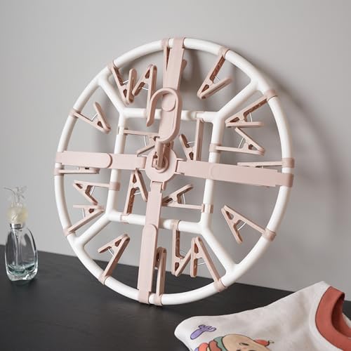 Foshine Clothes Drying Racks Foldable with 20 Drying Clips Drip Hanger - color: Light Pink-circle