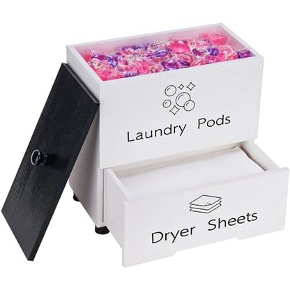 NiHome Large Capacity Laundry Room Supply Organizer for Laundry Pods, Sheets, Soap Bars Storage - Two-Layer Dryer Sheet Dispenser & Laundry Pods Container with Lid & Drawer for Laundry Room Decor