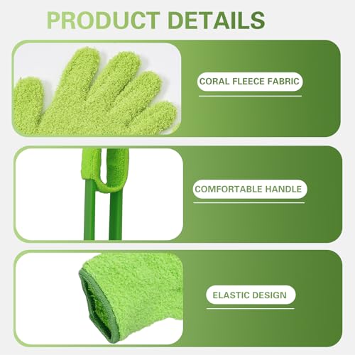 Plant Leaf Cleaning Set Include 1 Dusting Glove and 1 Leaf Cleaner Tong with 2 Separate Cloth Covers, Washable Reusable Microfiber Sleeves and Gloves, for House Plants, Window Blind