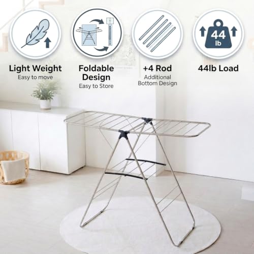 TRESBELLE Stainless Steel Clothes Drying Rack,Foldable Laundry Dryer,Size Ｌ - size: Large