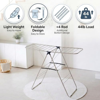 TRESBELLE Stainless Steel Clothes Drying Rack,Foldable Laundry Dryer,Size Ｌ - size: Large