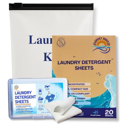 Travel Laundry Detergent Sheets 30 and 20 Pack – Hand Wash or Machine Wash Travel Detergent, Compact Sink Washing Detergent Strips for Clothes on Trips, Hotels & Cruises - style: Travel Laundry Sheets + Refill Pack Set