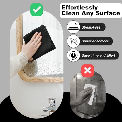 Jessy Home 2 Roll Reusable Paper Towels,100 Sheets Tear Away Microfiber Cleaning Cloth, Lint Free Cleaning Rags for Kitchen, Dishcloth,Household Cleaning Supplies - color: Black