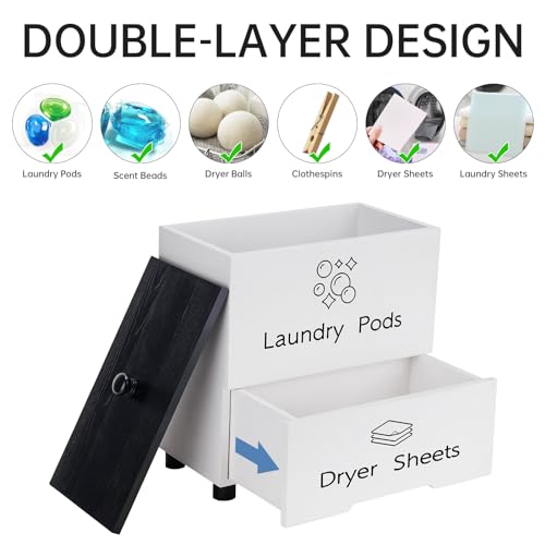 NiHome Large Capacity Laundry Room Supply Organizer for Laundry Pods, Sheets, Soap Bars Storage - Two-Layer Dryer Sheet Dispenser & Laundry Pods Container with Lid & Drawer for Laundry Room Decor