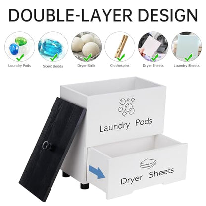 NiHome Large Capacity Laundry Room Supply Organizer for Laundry Pods, Sheets, Soap Bars Storage - Two-Layer Dryer Sheet Dispenser & Laundry Pods Container with Lid & Drawer for Laundry Room Decor