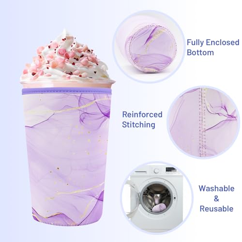 Iced Coffee Sleeve Reusable Neoprene Cup Sleeves, Purple Marble - color: Purple Marble