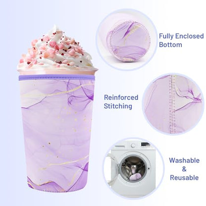 Iced Coffee Sleeve Reusable Neoprene Cup Sleeves, Purple Marble - color: Purple Marble