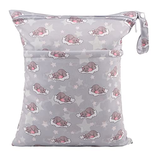 ALVA ALVABABY 2pcs Cloth Diaper Wet Dry Bags Waterproof Reusable with Two Zippered Pockets Travel Beach Pool Daycare Soiled Baby Items Yoga Gym Bag for Swimsuits or Wet Clothes LZD2324 - color: 02Elephant and Hedgehog