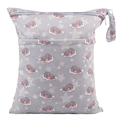 ALVA ALVABABY 2pcs Cloth Diaper Wet Dry Bags Waterproof Reusable with Two Zippered Pockets Travel Beach Pool Daycare Soiled Baby Items Yoga Gym Bag for Swimsuits or Wet Clothes LZD2324 - color: 02Elephant and Hedgehog