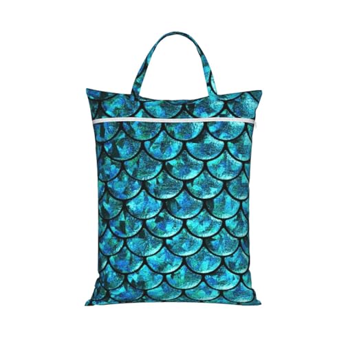 Teal Blue Mermaid Fish Dragon Scales Travel Laundry Bags Cloth Diaper Wet Bags Handle Washable Dirty Clothes Bags Wet Dry Bag Suitcase Gym Swimming Pool College Dorm Wet Bag - color: 1 PC2, size: One Size