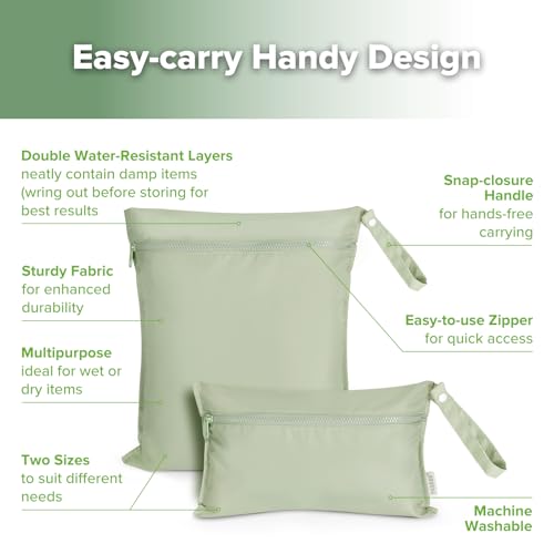 haakaa Wet Dry Bags for Baby, Water Resistant Wet Dry Bag, 2pcs, Grass - color: Grass