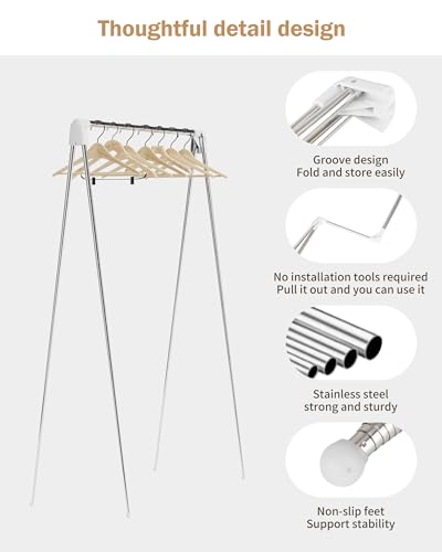Travel Garment Rack,Portable and Foldable,Collapsible Clothing Rack - color: Matte White
