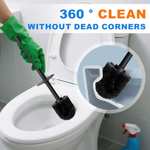 304 Stainless Steel Toilet Bowl Cleaner Brush and Holder Set - color: H-black