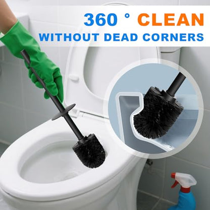 304 Stainless Steel Toilet Bowl Cleaner Brush and Holder Set - color: H-black