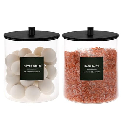 3 Pack Glass Jars and Acrylic Dryer Sheet Holder, Laundry Pods Container with Bamboo Lid and Measuring Cups for Laundry Room Organization, Powder Detergent Containers (Black) - color: Black