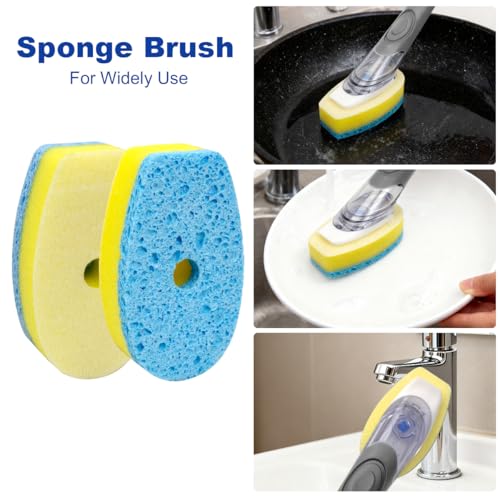 CELOX Dish Sponge with Handle, Non-Scratch Soap Dispensing Dishwand - color: Gray Handle , Blue Sponge Head