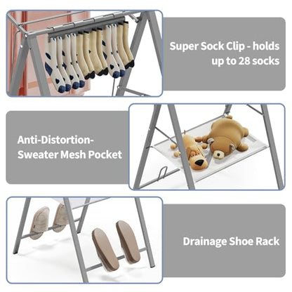 APEXCHASER 6 Height Adjustable Clothes Drying Rack with Shoe Slots, Grey - color: Gray
