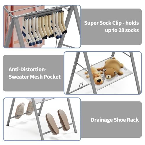 APEXCHASER 6 Height Adjustable Clothes Drying Rack with Shoe Slots, Grey - color: Gray
