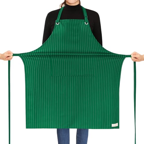 ROTANET Stripe Stretch Apron Chef Aprons for Men with 2 Pockets Waterproof - color: Green