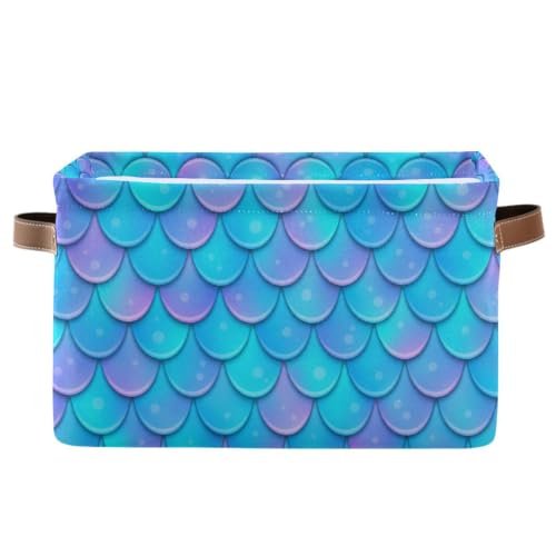 Blue Mermaid Scale Storage Baskets,Decorative Collapsible Rectangular Canvas Fabric Storage Bin for Home - color: Blue Mermaid Scale, size: 1 PCS