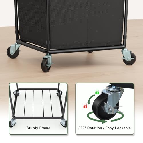 Rolling Laundry Basket with Wheels, Rolling Laundry Hamper with Wheels 2PK - color: Black 2 Pack, size: 160L
