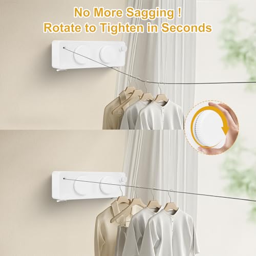 Retractable Clothesline Indoor/Outdoor，Anti-Sag for Drying Clothes line Retracting Indoor, 13.8Ft Dual-Line Laundry line Retractable，Includes 20 Small Clips and 8 Large Clothes pins. (White) - color: Dual-line White