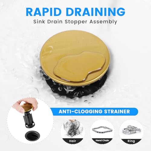 Bathroom Sink Drain with Overflow with Hair Catcher Anti-Clog Sink Strainer - color: Brushed Gold