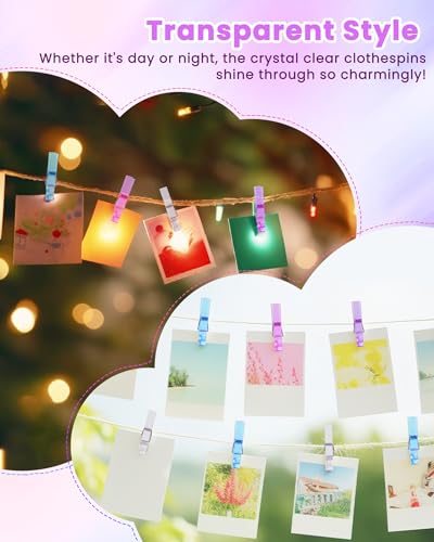 60Pcs Mini Clothespins for Baby Shower Games, Purple Clothes Pins 1.4 Inch - color: Purple Transparent