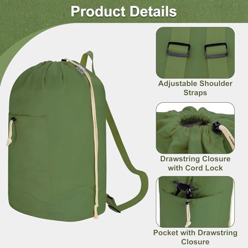 Laundry Bag Backpack, Canvas Laundry Bag with Straps & Drawstring Armygreen - color: Army Green, size: X-Large