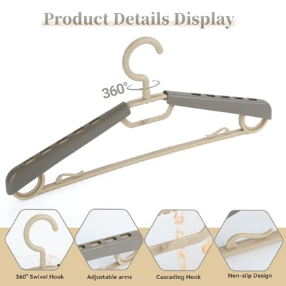 6-Pack Heavy Duty Plastic Extra-Wide Arm 15"-23" Suits Clothes Hangers with Swivel Hooks,Perfect for Coat,Jacket,Dress,Shirt,Trousers or Closet Space Saving,Grey&Tan - color: Gray