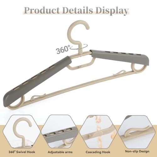 12-Pack Heavy Duty Plastic Extra-Wide Arm 15"-23" Suits Clothes Hangers with Swivel Hooks,Perfect for Coat,Jacket,Dress,Shirt,Trousers or Closet Space Saving,Grey&Tan - color: Gray-12 Pack