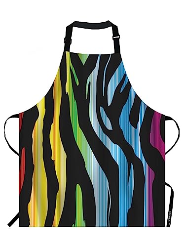 EKOBLA Zebra Aprons Colorful Animal Pattern Abstract Art Curve Drawing Stripes Fashion Waterproof Resistant Chef Cooking Kitchen BBQ Adjustable Aprons for Women Men 27x31 Inch - color: Multi-a12